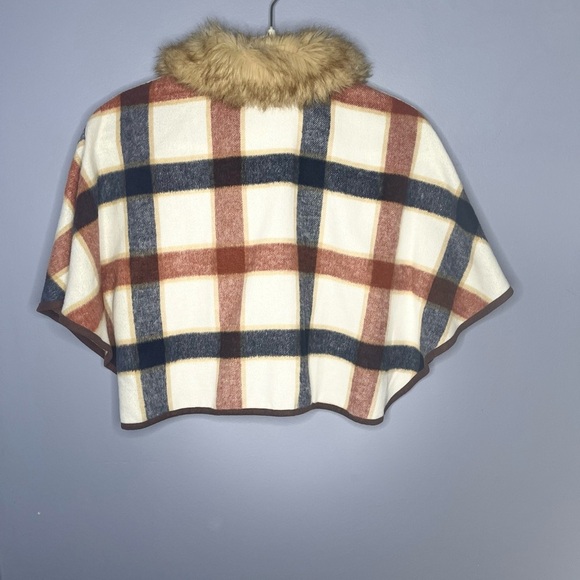Janie and Jack Blue and Brown Cape with Faux Fur Collar - Picture 2 of 3